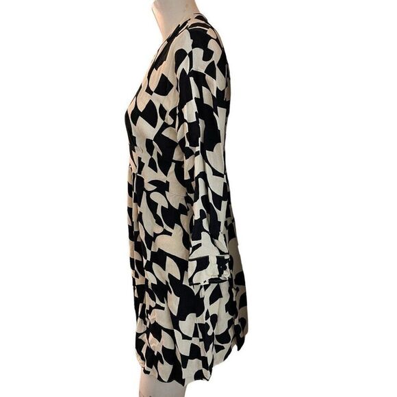 ZARA XS Black White Geometric Print Dress Baby Doll Button Front - Picture 4 of 5